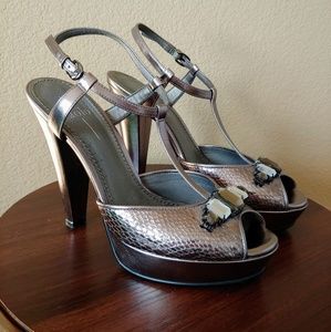 Linea Paolo Snakeskin Platform Heels